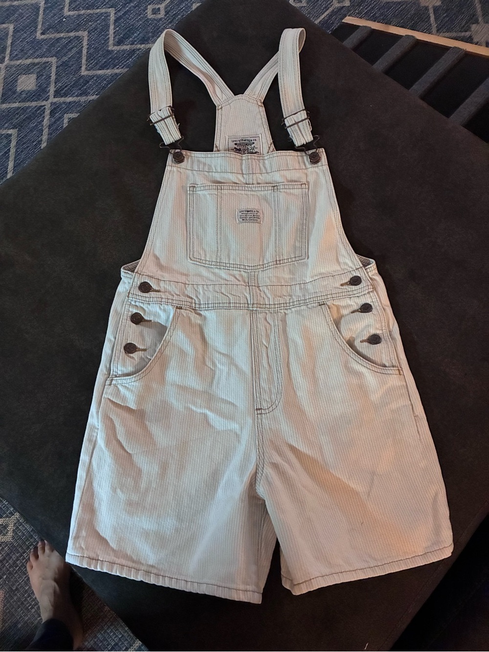 Levi's Blue and White Striped Short Overalls